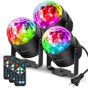[3-Pack] Party Lights, 7 Colors Sound Activated Stage Light with Remote Control